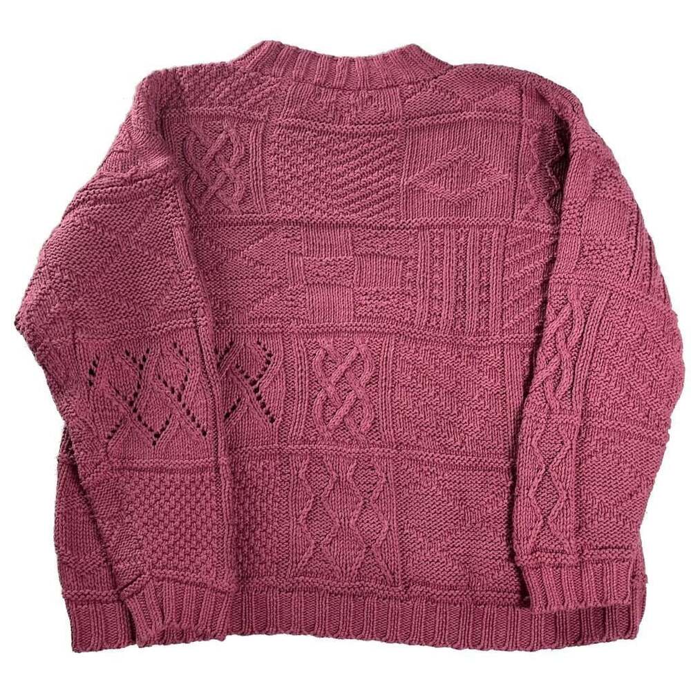 Vintage 90s Express Ramie Patchwork Cable Knit‎ Sweater L Grandpa Academia - Picture 2 of 8